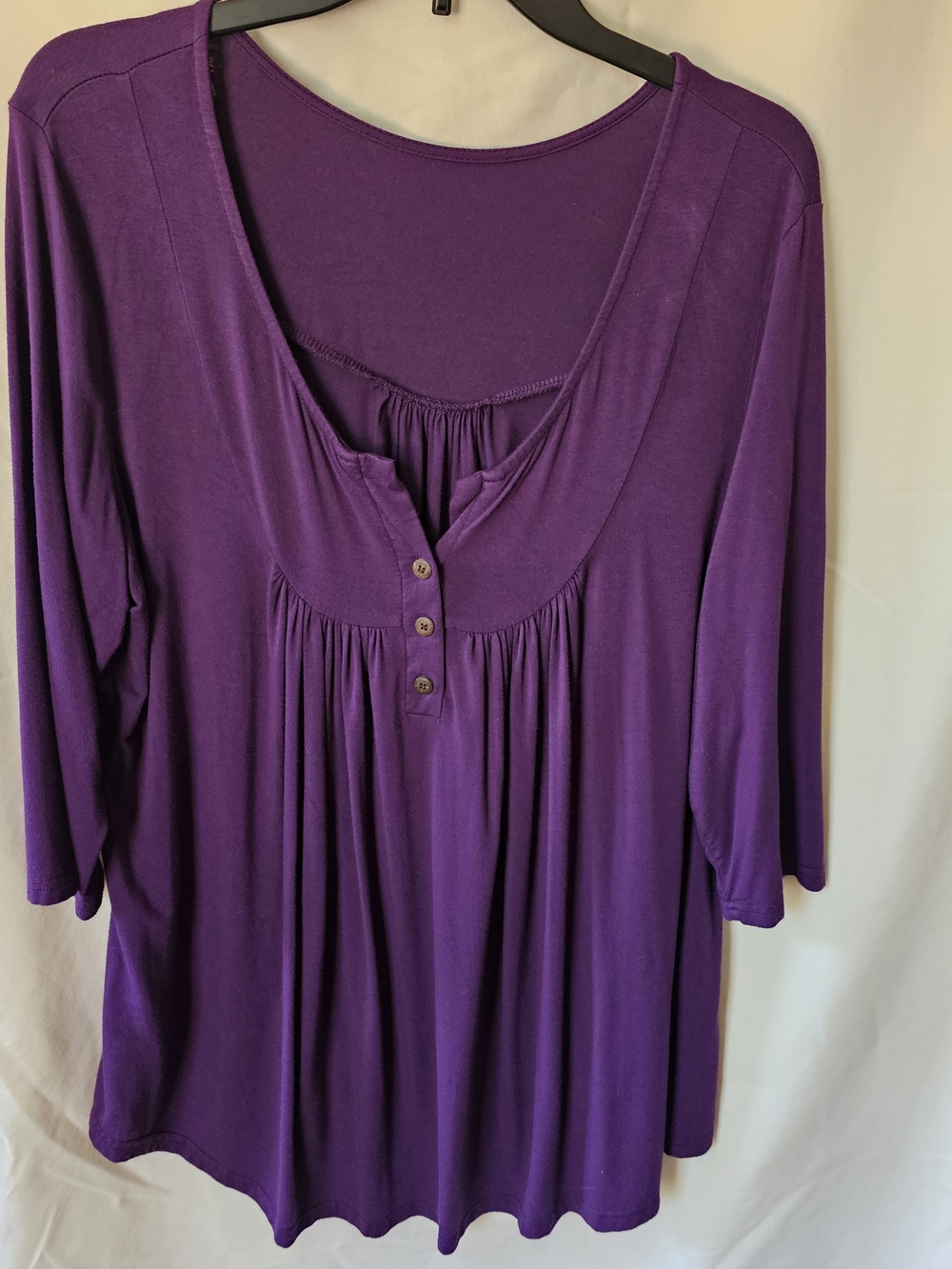 Purple Scoop Neck Button-Front Blouse